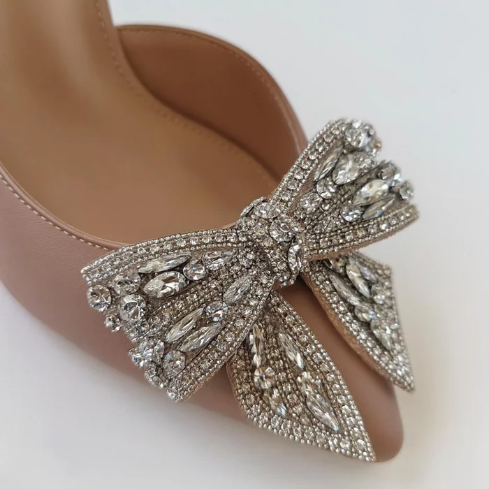 Pantofi stiletto Piele Naturala Bej cu funda Adelia picture - 2