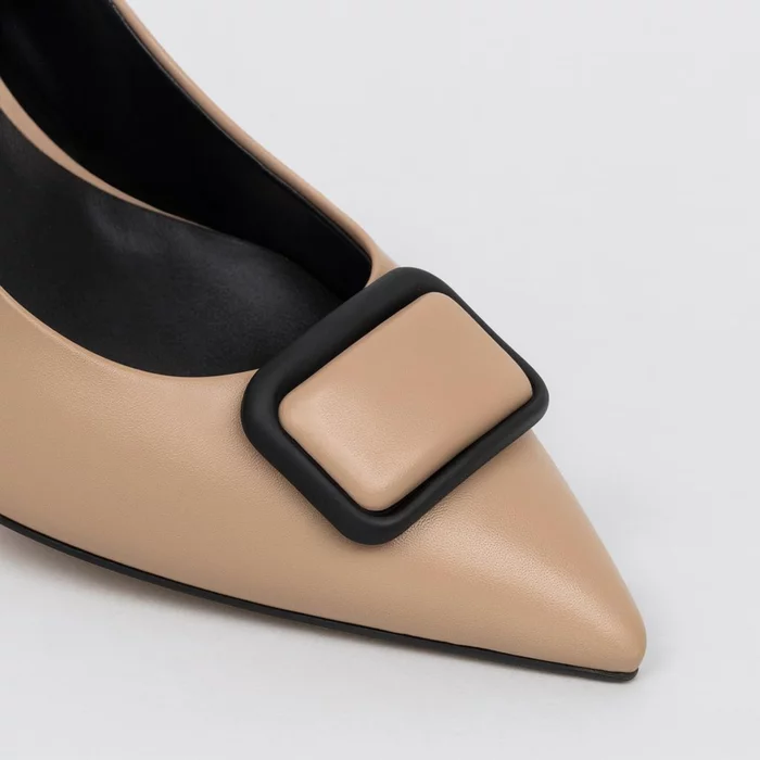 Pantofi stiletto Piele Naturala Bej Emilia picture - 2