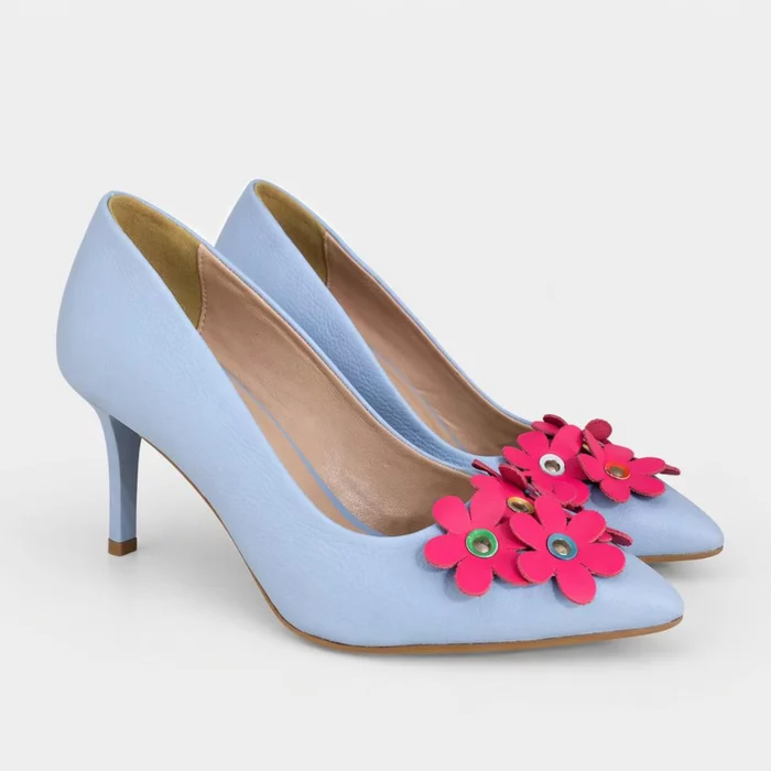 Pantofi stiletto Piele Naturala Blue Spring Bloom picture - 2