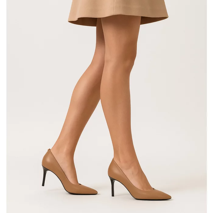 Pantofi stiletto Piele Naturala Camel Aylin picture - 4