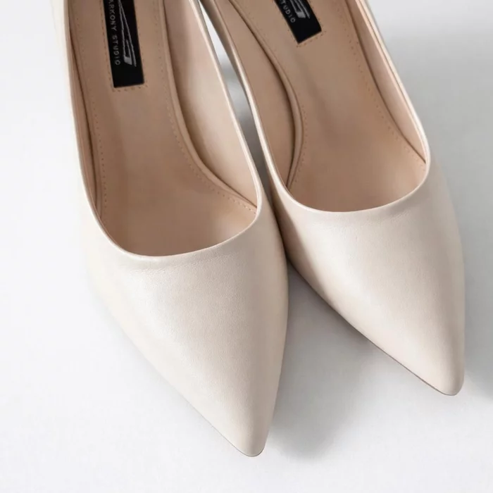 Pantofi stiletto Piele Naturala Crem cu accesoriu detasabil Maestro picture - 5
