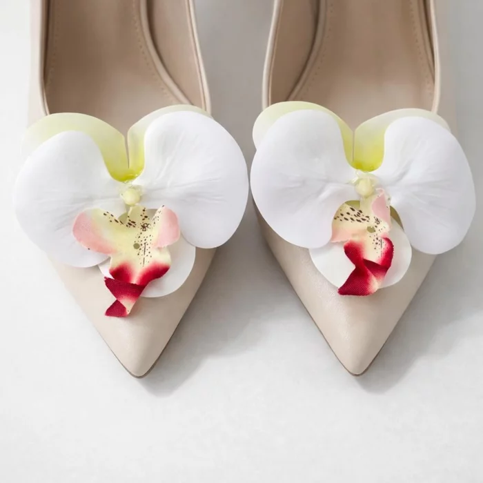 Pantofi stiletto Piele Naturala Crem cu accesoriu detasabil Orchid Heels picture - 4