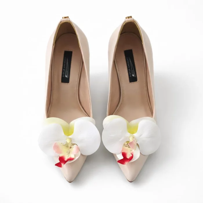 Pantofi stiletto Piele Naturala Crem cu accesoriu detasabil Orchid Heels picture - 2