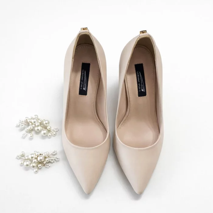 Pantofi stiletto Piele Naturala Crem cu accesoriu detasabil Pearl White picture - 2