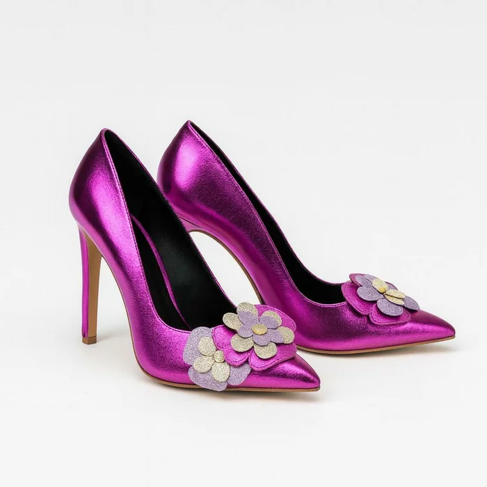 Pantofi stiletto Piele Naturala fuxia Shine picture - 2