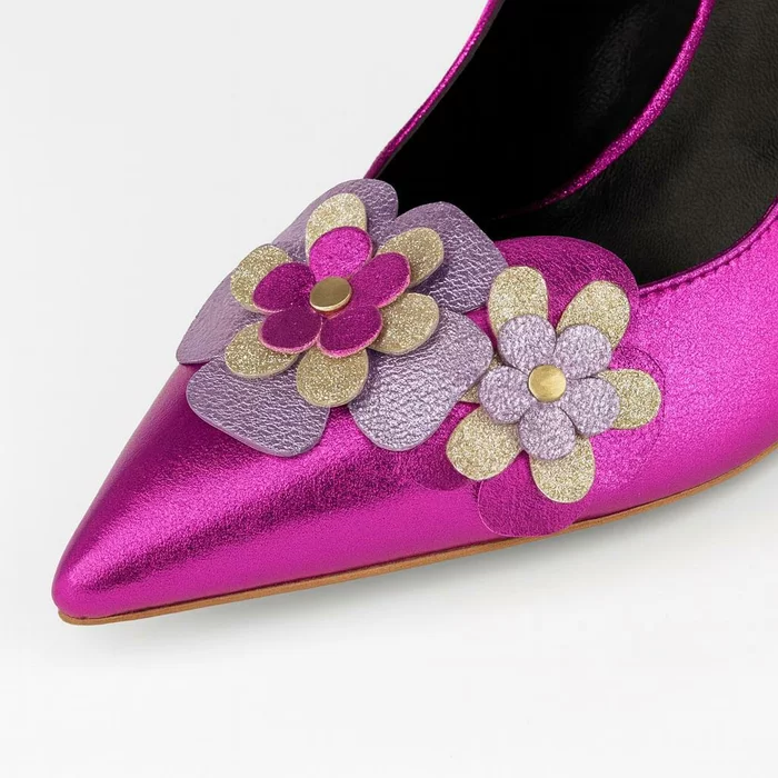 Pantofi stiletto Piele Naturala fuxia Shine picture - 3