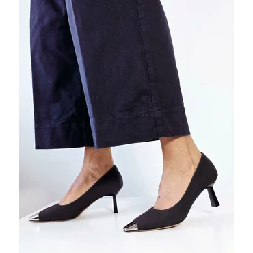 Pantofi stiletto Piele Naturala Negri cu varf argintiu Nurcy