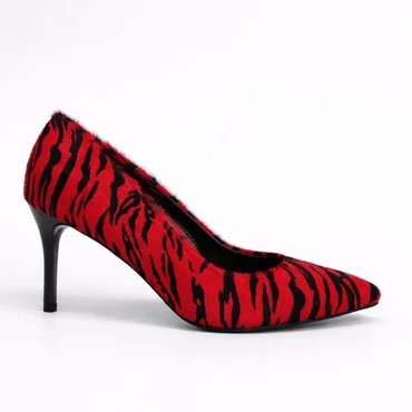 Pantofi stiletto Piele Naturala ponei Rosu cu Negru Aylin