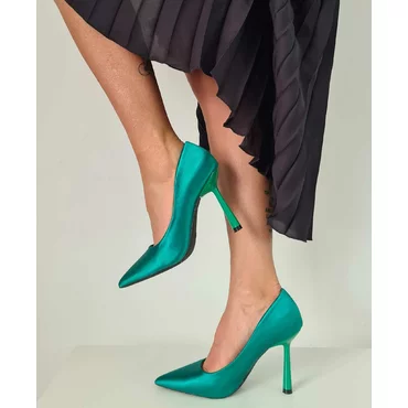 Pantofi stiletto saten verde Leisan
