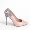 Pantofi stiletto trend piele roz pudra cu aplicatii florale picture - 4