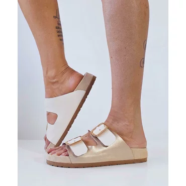 Papuci Casual Piele Naturala Albi cu Aiuriu Teo