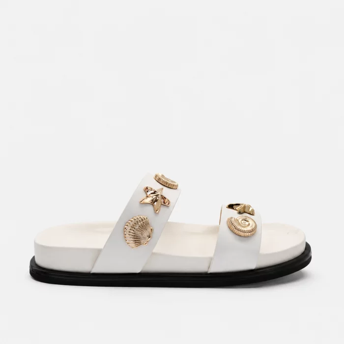 Papuci dama din Piele Eco Alba cu talpa joasa confortabila Mar picture - 3