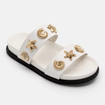 Papuci dama din Piele Eco Alba cu talpa joasa confortabila Mar