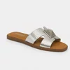 Papuci dama din Piele Eco Argintii cu talpa joasa confortabila Viki picture - 2