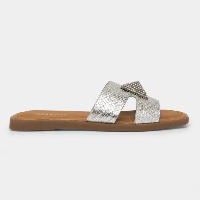 Papuci dama din Piele Eco Argintii cu talpa joasa confortabila Viki picture - 4