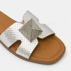 Papuci dama din Piele Eco Argintii cu talpa joasa confortabila Viki picture - 5
