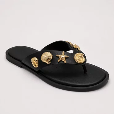 Papuci dama din Piele Eco Neagra cu talpa joasa confortabila Coralia