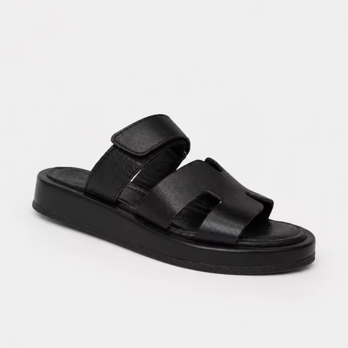 Papuci dama din Piele Naturala Neagra cu talpa joasa confortabila Lucca picture - 5