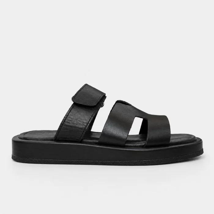 Papuci dama din Piele Naturala Neagra cu talpa joasa confortabila Lucca picture - 2