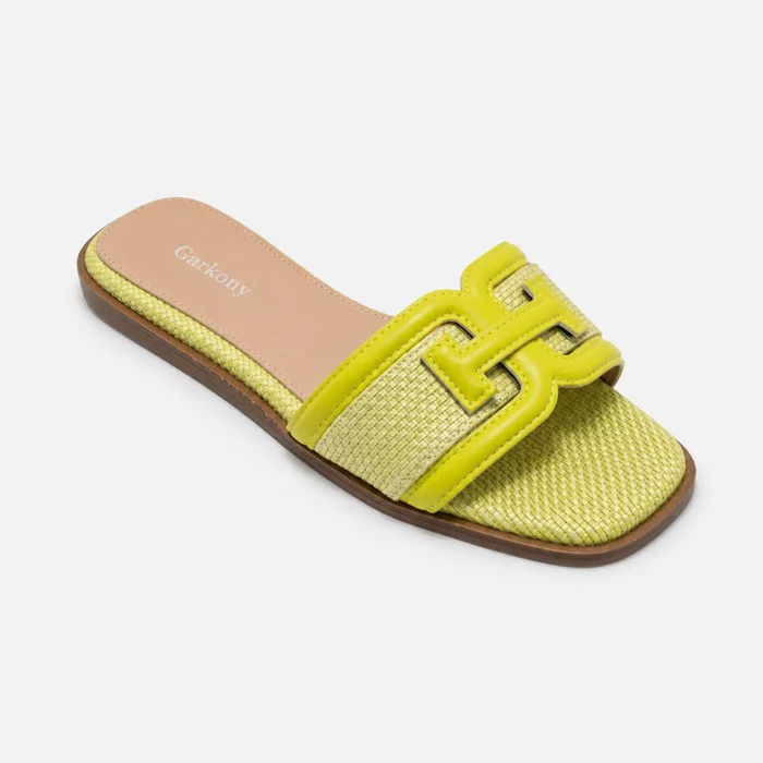 Papuci dama din Textil Galben lamaie cu talpa joasa confortabila Dalia picture - 2