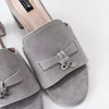 Papuci dama tip sanda Piele Naturala Gri cu toc gros Livia picture - 5