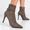 Botine dama elegante Capucino material textil cu strasuri Kaia picture - 2