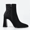 Botine dama elegante Negre cu strasuri Lodi -material textil picture - 3