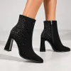 Botine dama elegante Negre cu strasuri Lodi -material textil picture - 2