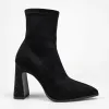 Botine damă elegante Noira – catifea elastică neagră toc cu cristale picture - 1