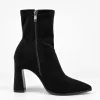 Botine damă elegante Noira – catifea elastică neagră toc cu cristale picture - 3