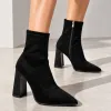 Botine damă elegante Noira – catifea elastică neagră toc cu cristale picture - 2