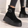 Ghete dama Piele Naturala Negre cu talp platforma Cybill picture - 2