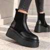 Ghete dama Piele Naturala Negre cu talp platforma Ginger picture - 2