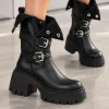 Ghete dama Piele Naturala Negre cu talpa platforma Black picture - 2