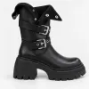 Ghete dama Piele Naturala Negre cu talpa platforma Black picture - 1