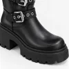 Ghete dama Piele Naturala Negre cu talpa platforma Black picture - 5