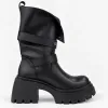 Ghete dama Piele Naturala Negre cu talpa platforma Black picture - 3