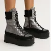 Ghete din piele naturala neagra cu argintiu Silver picture - 3