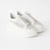 Pantofi casual Piele Naturala Albi cu textil broderie Dami picture - 1