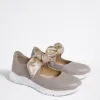 Pantofi casual Piele Naturala Bej cu auriu Mini Bow picture - 5