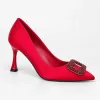 Pantofi dama eleganti stiletto satin Rosu cu accesoriu brosa Aniela picture - 3