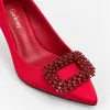 Pantofi dama eleganti stiletto satin Rosu cu accesoriu brosa Aniela picture - 4
