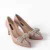 Pantofi stiletto Piele Naturala Bej Lux cu funde picture - 1