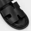 Papuci dama din Piele Naturala Neagra cu talpa joasa confortabila Lucca picture - 4