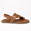 Sandale joase dama Piele Naturala Cogniac cu barete late Minimal picture - 7