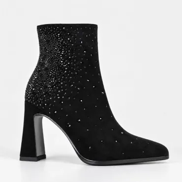 Botine dama elegante Negre cu strasuri Lodi -material textil