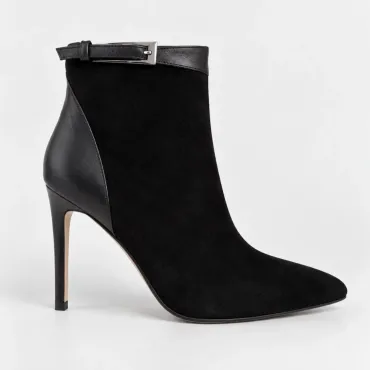 Botine dama elegante toc stiletto Piele Naturala Negre Noelle