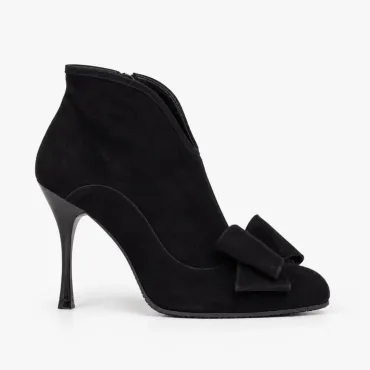 Botine dama Piele Naturala Negre camoscio cu funda Bow