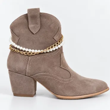 Ciocate dama Piele Naturala Bej accesorizate cu lant perle Sisa