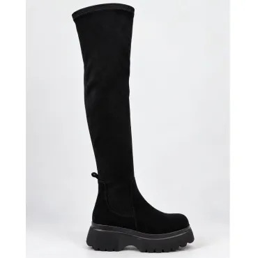 Cizme damă Piele Naturala Negre cu textil stretch Riva